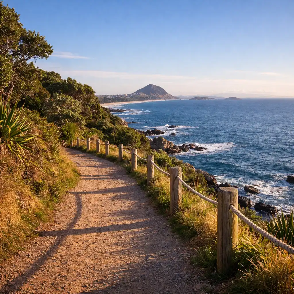 Coastal walking trail along the Tauranga coastline with ocean views